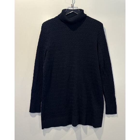 Lands End Navy Blue Cotton Textured Turtleneck Tunic Sweater Womens XL (1642) - Picture 1 of 6